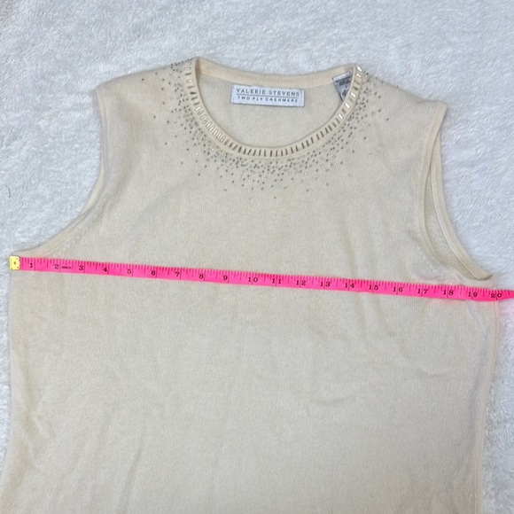 Valerie Stevens Cream Ribbed Embellished Tank Top 100% cashmere - Picture 4 of 6